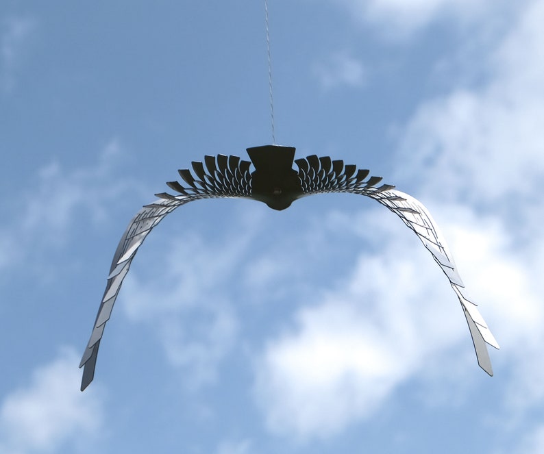 Large bird in flight of stainless steel, kinetic sculpture for bird lover gift, Hanging silver bird image 6
