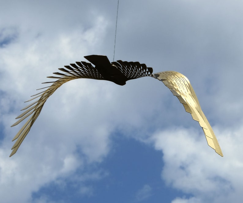 Large bird sculpture Brass bird lover gift Golden bird anging