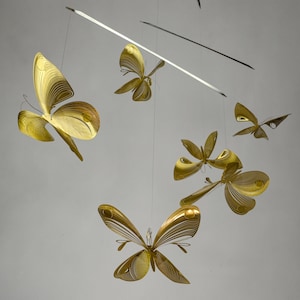 Butterfly mobile of brass, butterfly art, 4 or 6 piece kinetic sculpture, 3D geometric animal image 4