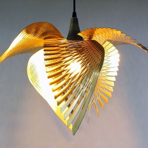 Brass bird  large ceiling light, wing chandelier statement lighting, Burnt orange