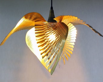 Brass bird  large ceiling light, wing chandelier statement lighting, Burnt orange