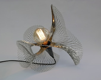 Lámpara de hoja de acero inoxidable-Lámpara de araña moderna- Iluminación colgante-Iluminación de metal- Luz contemporánea- Lámpara de metal colgante de diseño