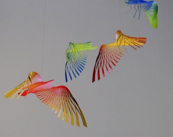 bird mobile modern art,colorfull bird lover gift kinetic mobile, metal sculpture home decor, bird figurine kinetic sculpture