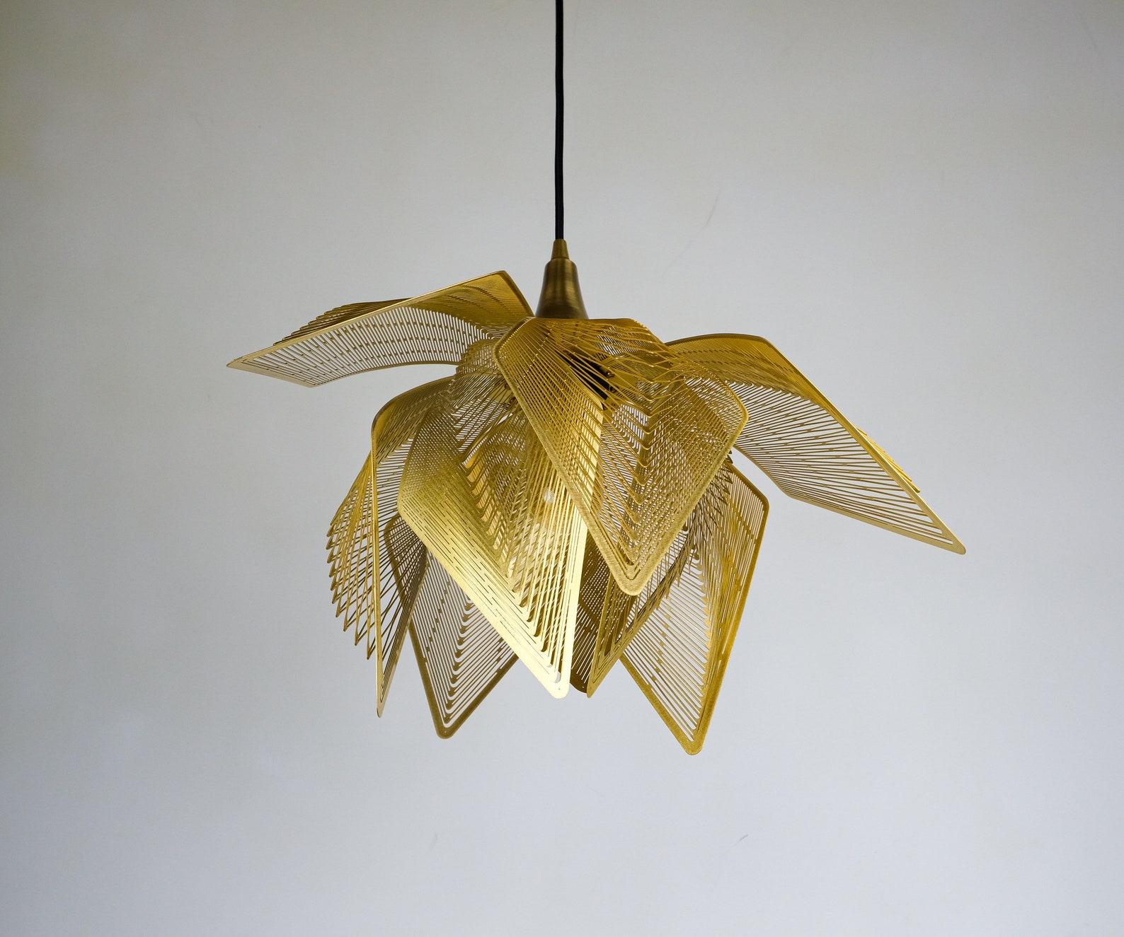 Golden flower pendant light with 9 leaf Modern Brass Etsy