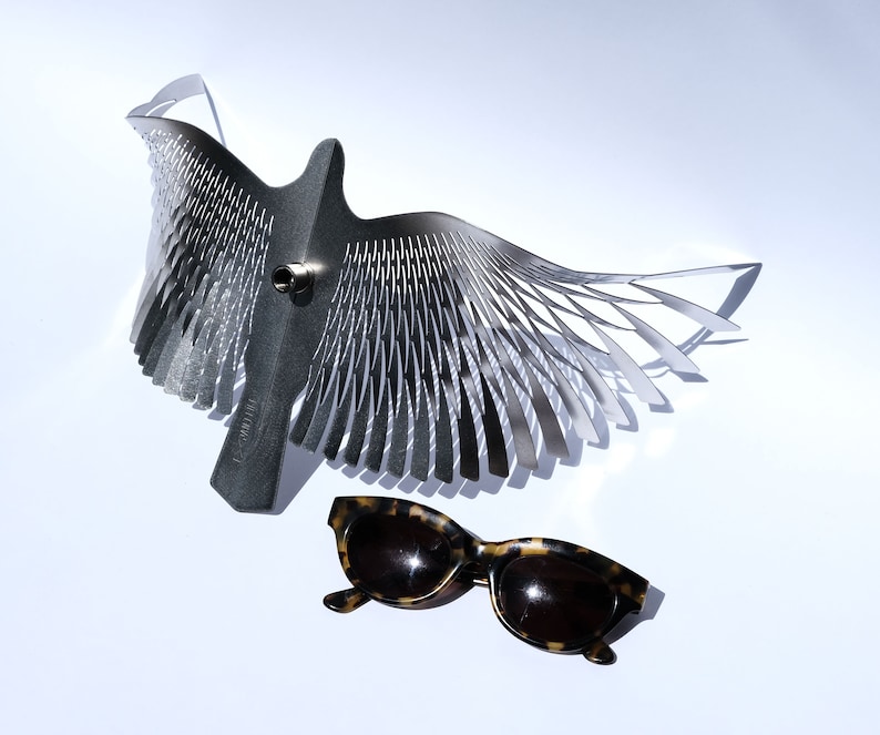 Large bird in flight of stainless steel, kinetic sculpture for bird lover gift, Hanging silver bird image 9