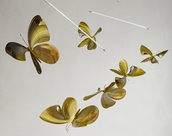 Butterfly mobile of brass, butterfly art, 4 or 6 piece kinetic sculpture, 3D geometric animal