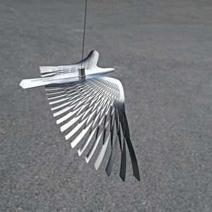 Large bird in flight of stainless steel, kinetic sculpture for bird lover gift, Hanging silver bird image 2