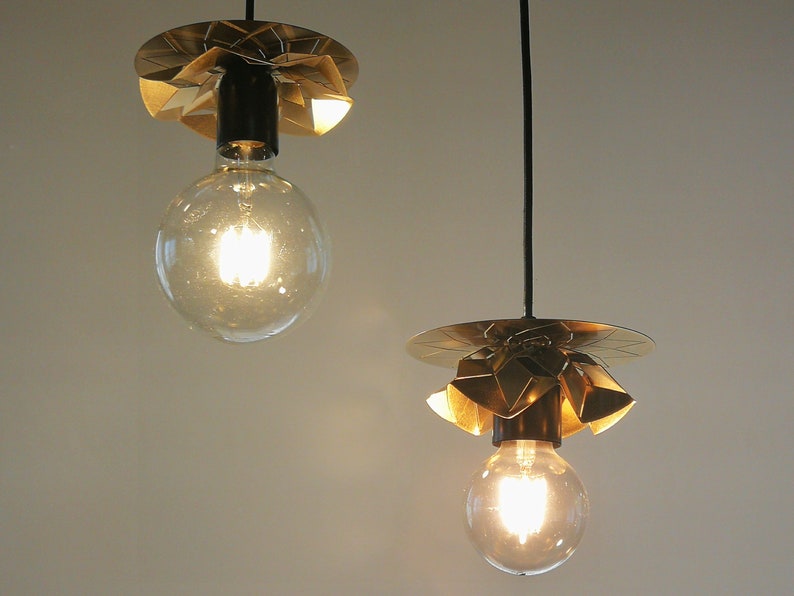 2 origami lights of brass, contemporary lighting, Metal geometric lamp, 3d geometric lamp, image 3