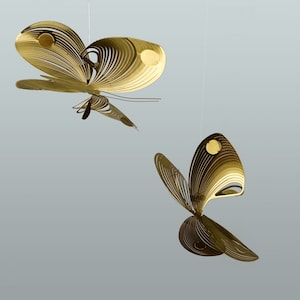 Butterfly mobile of brass, butterfly art, 4 or 6 piece kinetic sculpture, 3D geometric animal image 8