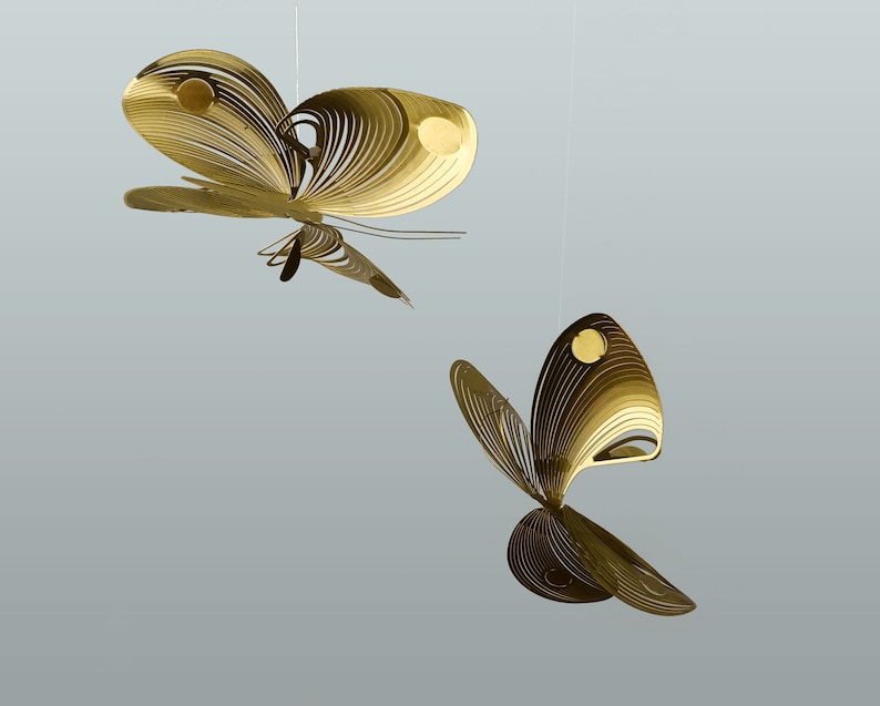 Butterfly mobile of brass, butterfly art, 4 or 6 piece kinetic sculpture, 3D geometric animal image 8