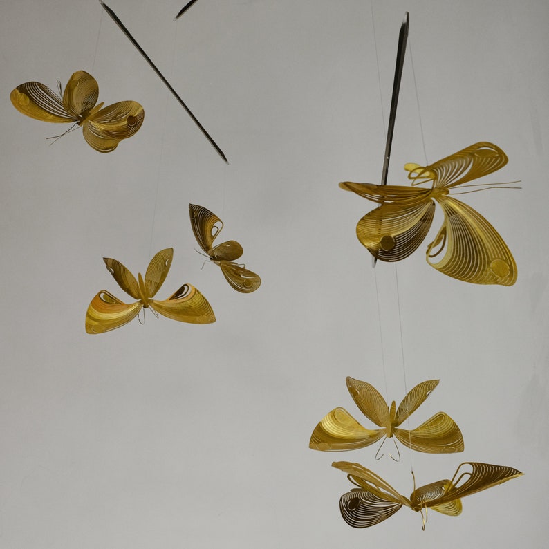 Butterfly mobile of brass, butterfly art, 4 or 6 piece kinetic sculpture, 3D geometric animal image 9