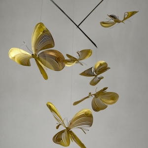 Butterfly mobile of brass, butterfly art, 4 or 6 piece kinetic sculpture, 3D geometric animal image 2