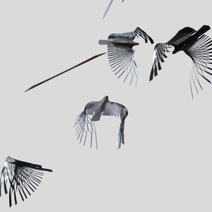 Mobile art bird black and silver, 4 piece kinetic art flying birds, minimalist decor, Housewarming gift , Origami art, Inspirational gift