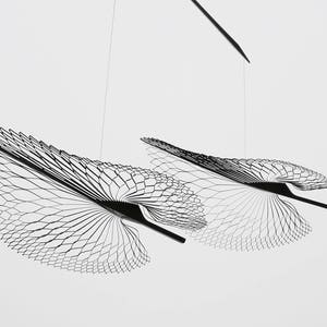 2 part leaf mobile from polished stainless steel, skeleton leaf kinetic art, Wire art, Hanging mobile office decor