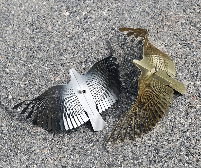 Large bird in flight of stainless steel, kinetic sculpture for bird lover gift, Hanging silver bird image 7
