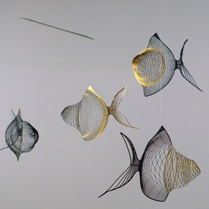 Gold black fish mobile 4 or 6 piece, Fish metal sculpture, fishing gift, mindfulness gift image 8