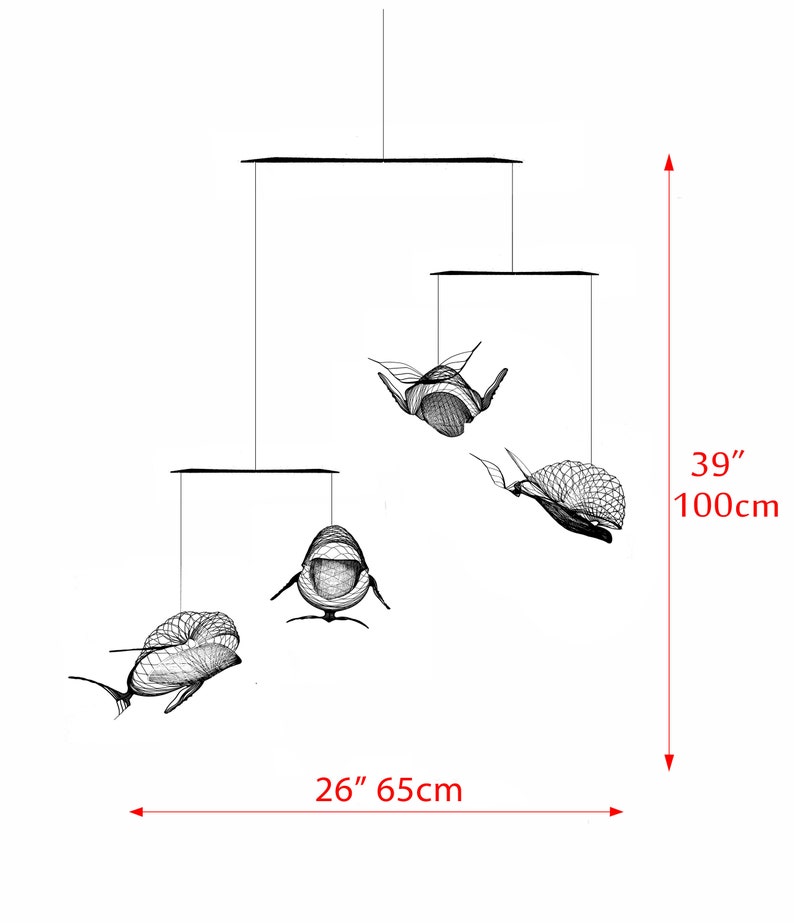 Escultura cinética móvil de ballena, 4 esculturas de ballenas decoración moderna del hogar, móvil para adultos de ballena azul, arte móvil cinético de ballenas, arte oceánico imagen 3