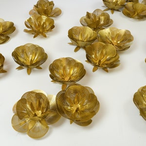 Brass Flower Wall Sculpture, Modern Golden Floral Display