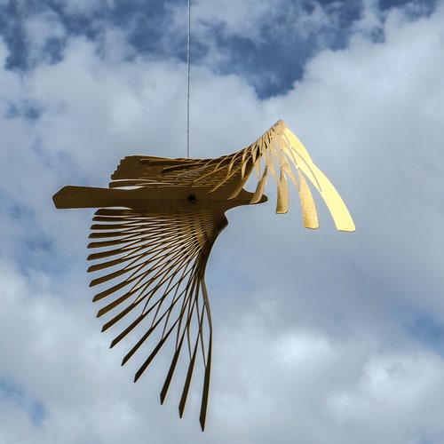 Large bird kinetic sculpture, Golden bird hanging metal art, Brass bird lover gift, Hanging bird mobile art