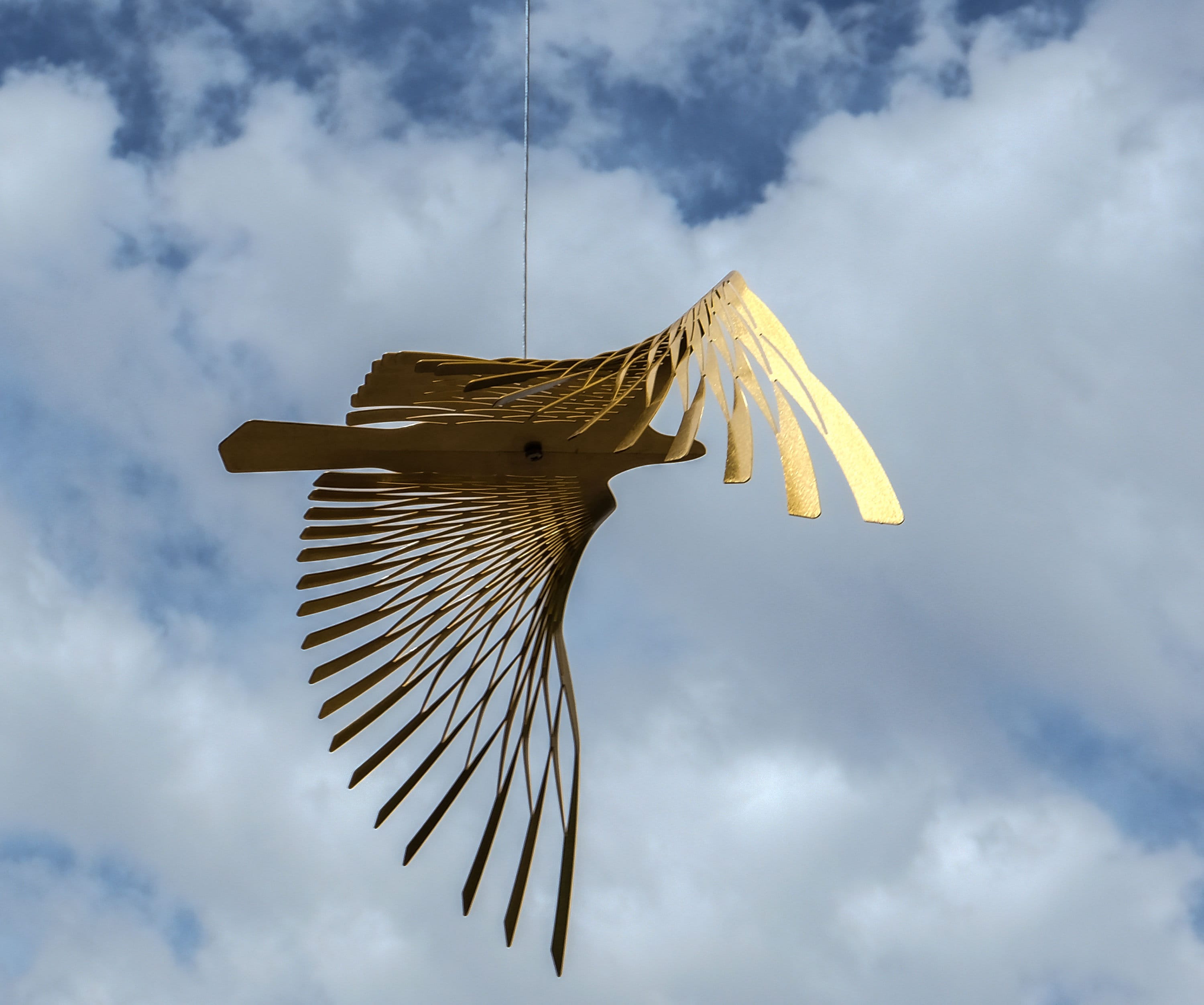 Large Bird Kinetic Sculpture Golden Bird Hanging Metal Art Brass