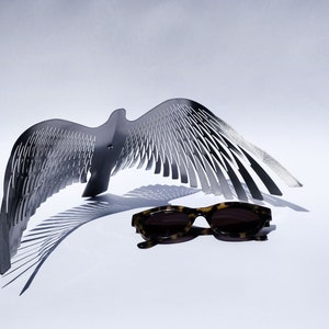 Large bird in flight of stainless steel, kinetic sculpture for bird lover gift, Hanging silver bird image 5