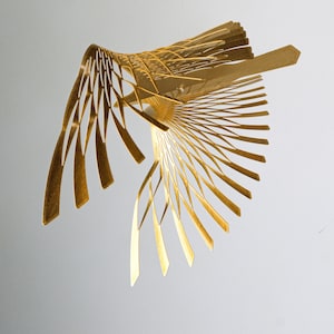 golden bird mobile,4 or 5 piece bird in flight brass mobile, kinetic metal art sculpture,Mobile Sculpture art. image 9