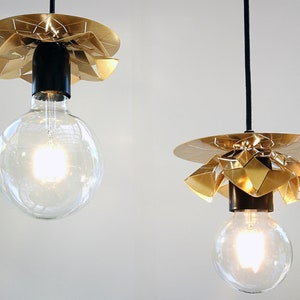 2 origami lights of brass, contemporary lighting, Metal geometric lamp, 3d geometric lamp, image 2
