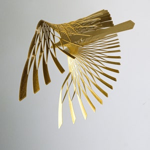 golden bird mobile,4 or 5 piece bird in flight brass mobile, kinetic metal art sculpture,Mobile Sculpture art. image 4