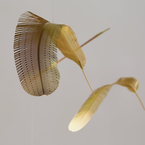 Messing veer mobiel, kinetische kunstsculptuur, housewarmingcadeau