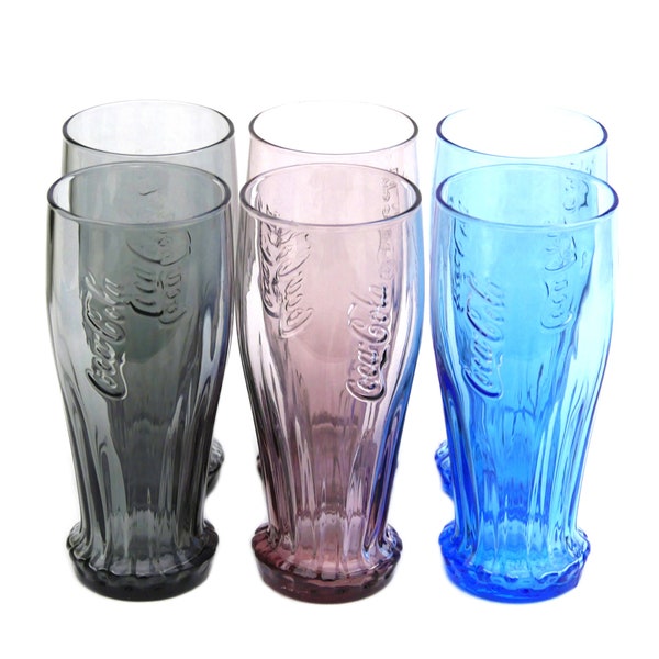 3 ensembles de verres Coca Cola bleu rose et anthracite, bouchon de bouteille vintage des années 1990 longboissons pour pique-nique garden party ou cadeau rétro limonade party