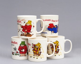 Vintage 1990s Paddington mokken seizoenen en 'take a break', keramische koffiebeker met groot handvat voor kantoor, verzamelaar, cadeautje