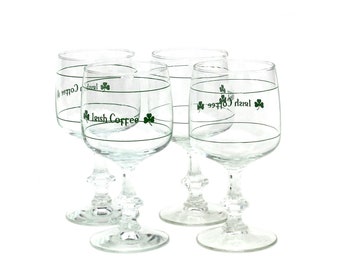 Set of 4 Irish coffee glasses vintage 1970s, for coffee with whiskey and cream with graduations 250ml, Shamrock whiskey glasses for retro party