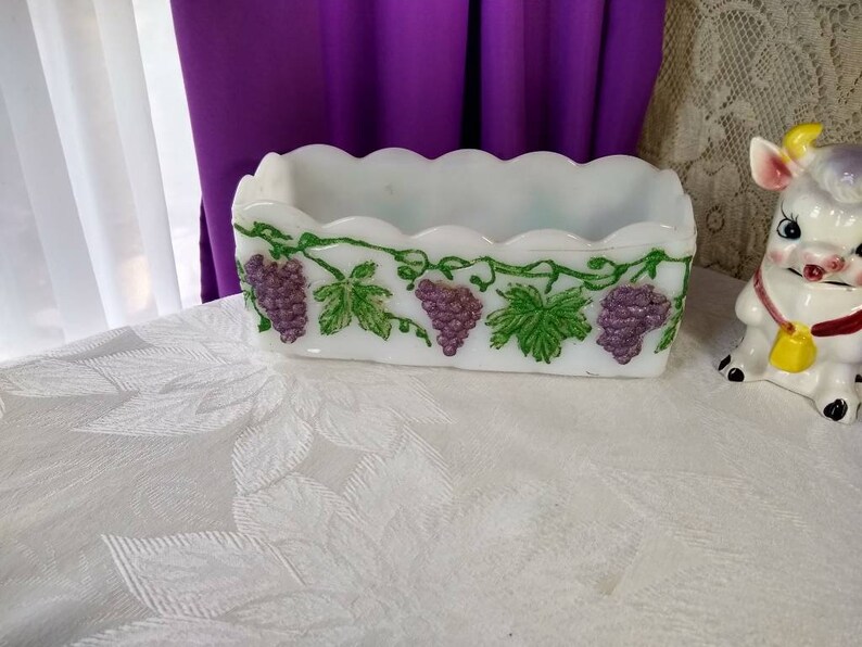 Vintage Fire King Milk Glass Planter Mid Century Rectangle Etsy