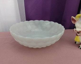 Milk Glass Bubble Glass Large 8 Inch Vegetable Serving Bowl Mid Century Vintage Glassware By Anchor Hocking Collectable GrandesTreasures