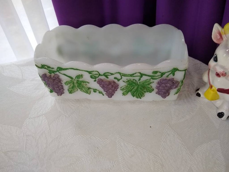 Vintage Fire King Milk Glass Planter Mid Century Rectangle Etsy