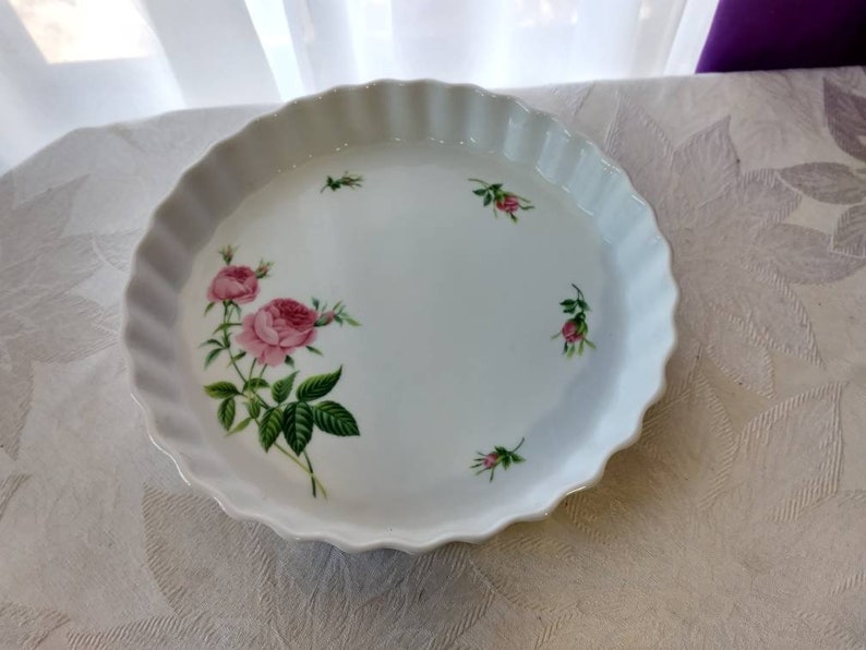 ChristineHolm Pink Roses Quiche Dish Pie Plate White Stoneware Etsy
