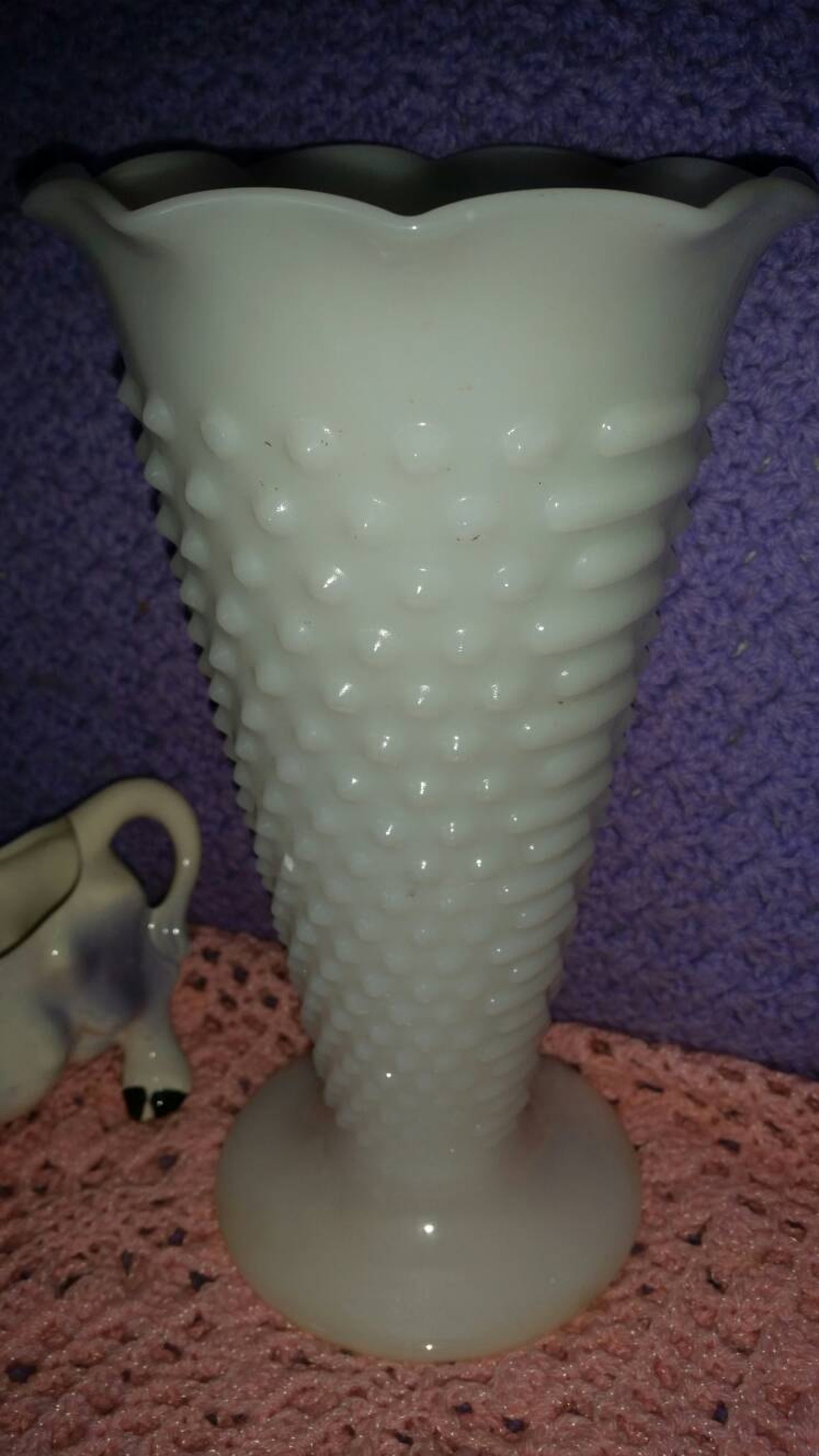 Large Hobnail Milk Glass Vase Vintage Trumpeted White Tall Etsy