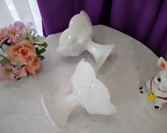 Indiana Colony Harvest Grape Milk Glass Candlestick Holders Set Of 2 Wedding Tableware Decor