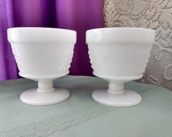 Milk Glass Footed Dessert Dish Dessert Bowl Grapes Leaves Anchor Hocking Translucent Milk Glass Sorbet Sherbert Set Of 2 Votive Grape Vine