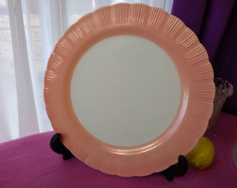 MacBeth-Evans Bordette Pink Round Platter Oxford Pattern Cake Plate Cremax Depression Glass Opaque Milk Glass Corning Country Cottage Shabby
