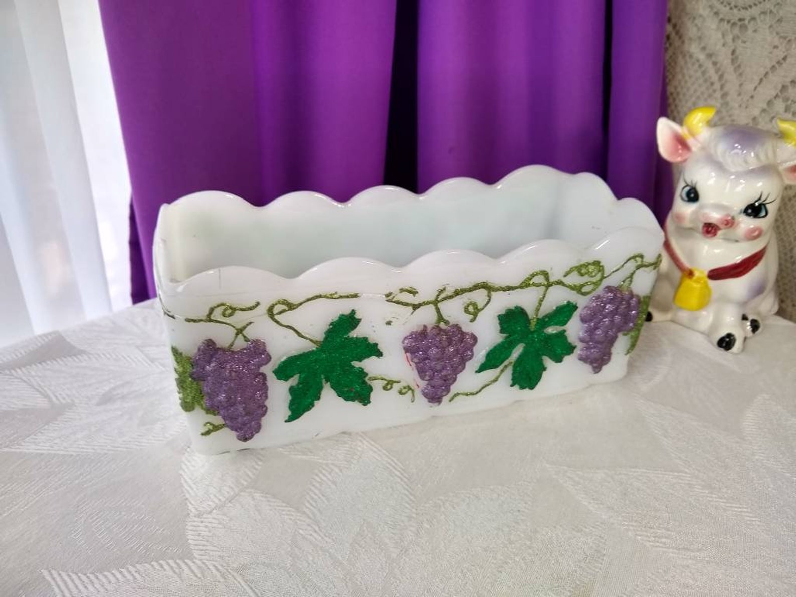 Vintage Fire King Milk Glass Planter Mid Century Rectangle Etsy