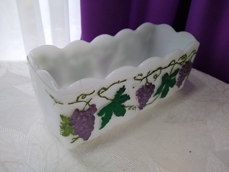 Vintage Fire King Milk Glass Planter Mid Century Rectangle Etsy
