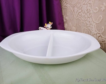 Vintage Pyrex Opalware Divided Casserole 1063 Pure Opal White Sectioned Baking Dish By Corning