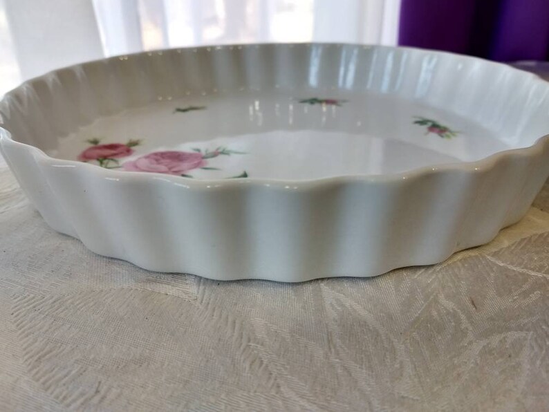 ChristineHolm Pink Roses Quiche Dish Pie Plate White Stoneware Etsy