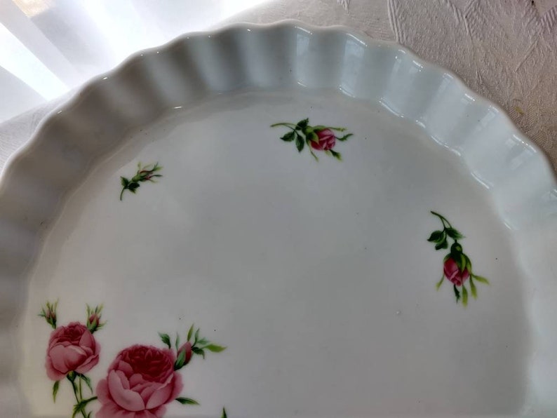 ChristineHolm Pink Roses Quiche Dish Pie Plate White Stoneware Etsy