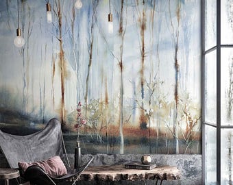 Misty Woodland Wall Mural: Contemporary Nature Wallpaper