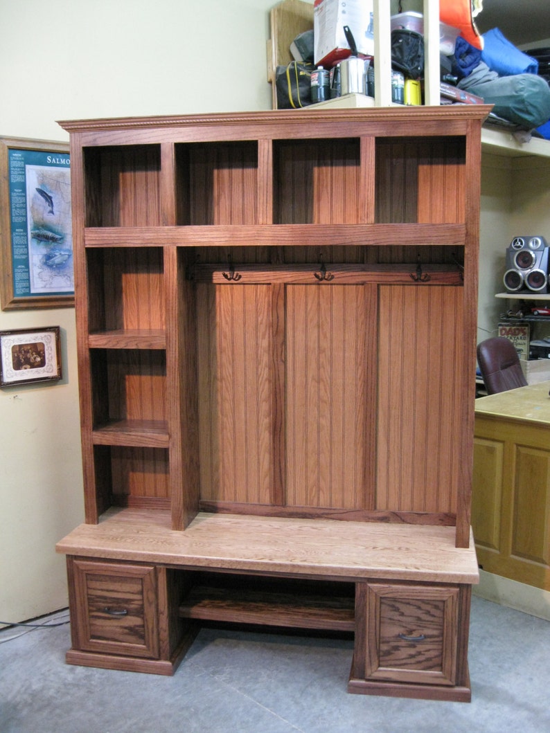 60 Solid Oak Hall Tree Two Tone Stain - Etsy
