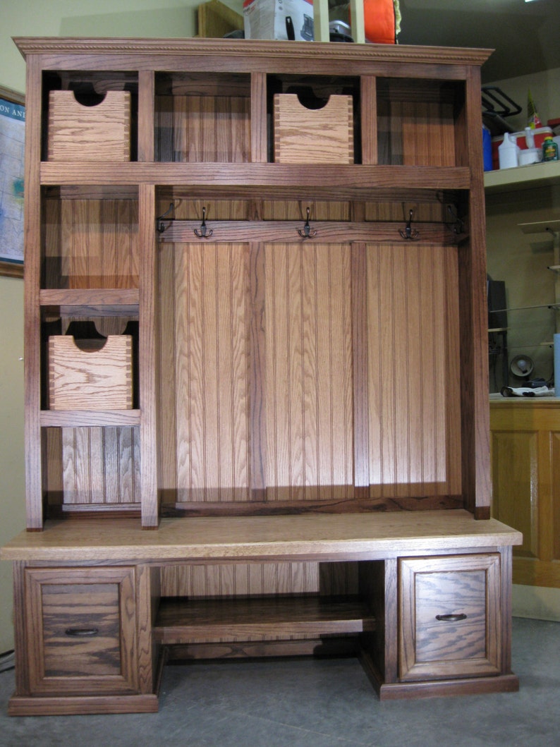 60 Solid Oak Hall Tree Two Tone Stain - Etsy