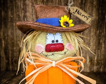 Harry the Pumpkin Scarecrow - Fall Shelf Sitter - Primitive Fall Decor - Holiday Decor - Fall Decor - Fall Scarecrow - Wreath Attachment