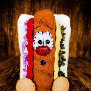 Hot Dog - Faux Hotdog - Cartoon Hot Dog - Shelf Sitter - Photo Prop - Primitive Decor - Attachment - Table Top - Fast Food - Centerpiece